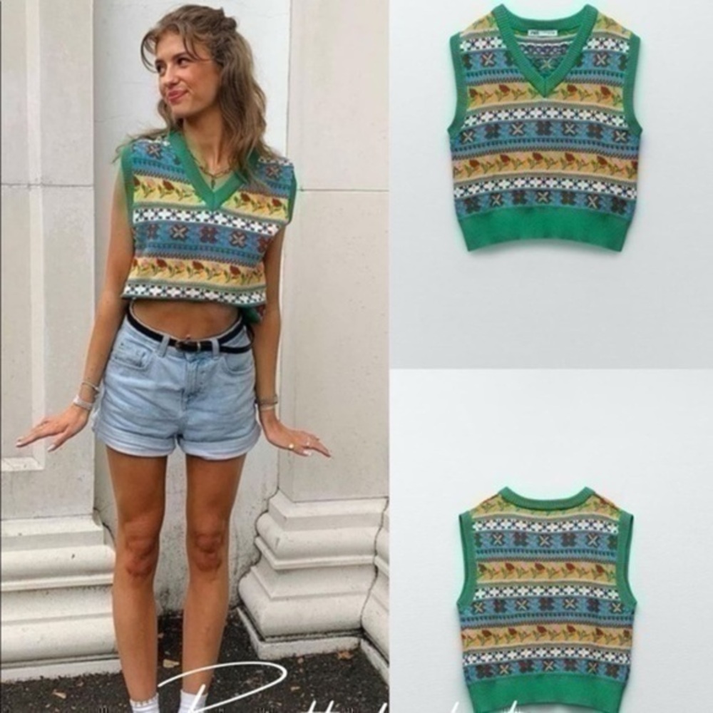 ZARA 2 Piece Jacquard vest & Shorts